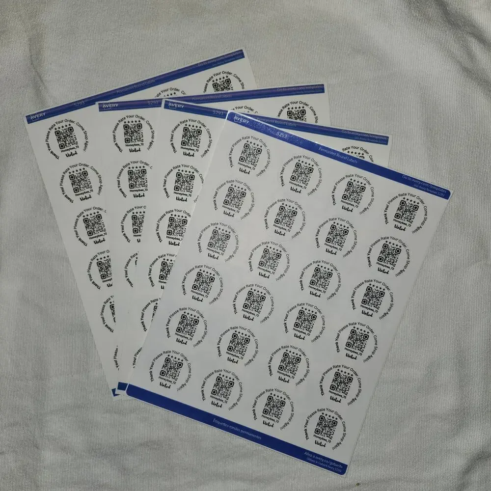 Custom QR Stickers | Thank You / Rate Your Order | Monochrome | White | 96 ct